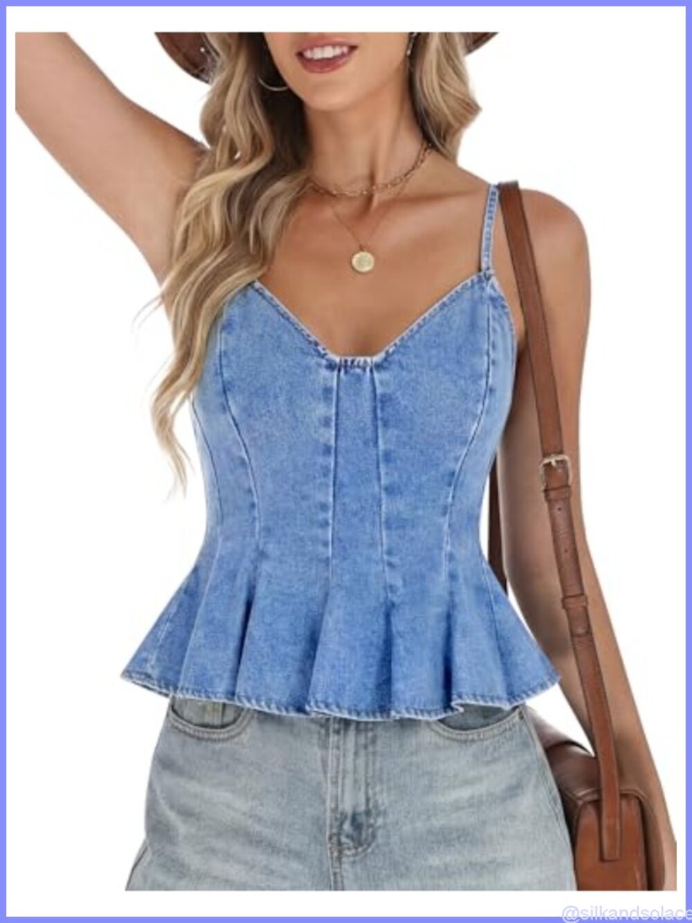 Women's Denim Corset Tank Top V-Neck Halter Crop Peplum Retro Y2K Sleeveless